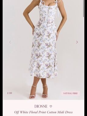House of CB Off-White Floral Midi Skirt with Lavender and Light Blue Bloom